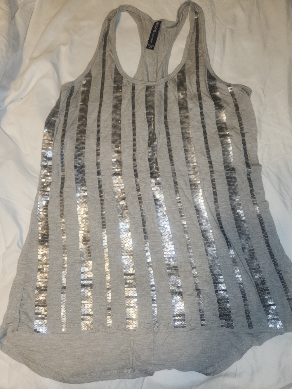 Victoria's Secret Gray Racerback Tank with Silver Sequin Stripes